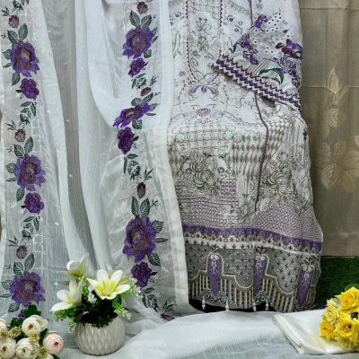 Georgette Semi Stitched Salwar Suit AR-532 WT secondary