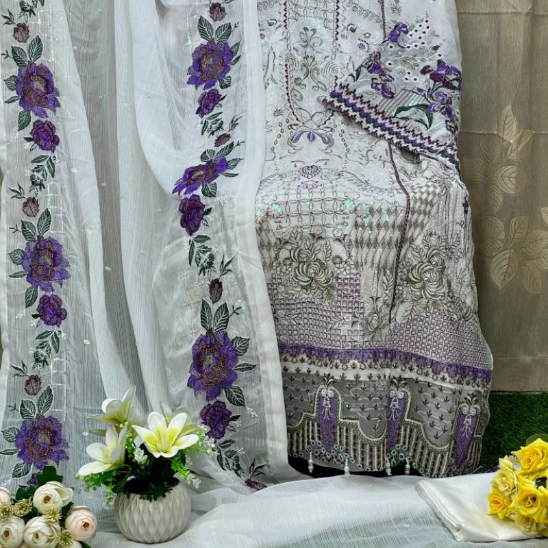 Georgette Semi Stitched Salwar Suit AR-532 WT